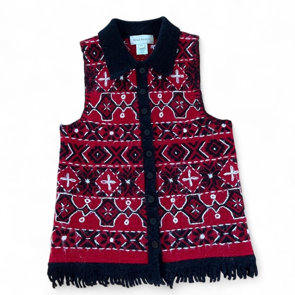 Vintage 90s Susan Bristol Fringed Wool Vest
